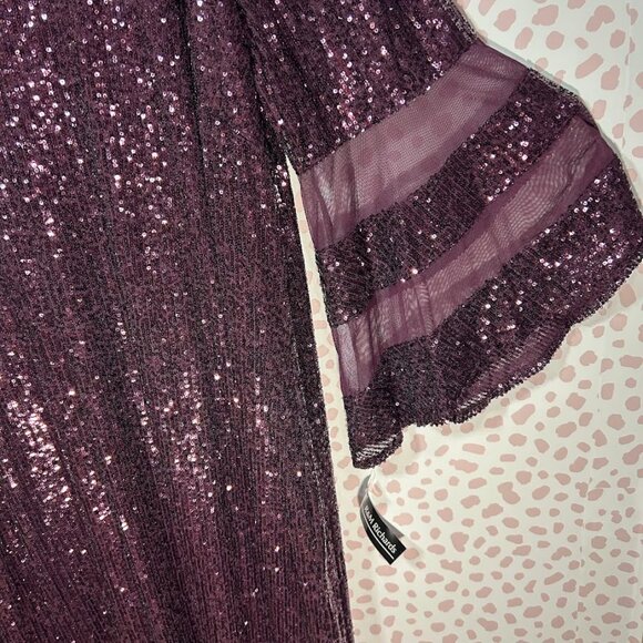 R&M Richard Short Plum Purple Sequin Mini Dress with Bell Batwing Sleeves 22W 22 - Picture 5 of 13